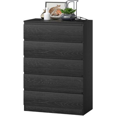 HOMCOM Commode pour Chambre 5 Tiroirs Chiffonnier pour Salon Bureau Style Moderne 77x40x111,5 cm Noir Veiné - Publicité HOMCOM Commode pour Chambre 5 Tiroirs Chiffonnier pour Salon Bureau Style Moderne 77x40x111,5 cm Noir Veiné - Publicité