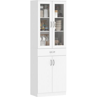 HOMCOM Armoire de cuisine Buffet avec étagère réglable Tiroir 2 portes Meuble haut avec porte vitrée 60 x 35 x 180 cm Blanc - Publicité HOMCOM Armoire de cuisine Buffet avec étagère réglable Tiroir 2 portes Meuble haut avec porte vitrée 60 x 35 x 180 cm Blanc - Publicité