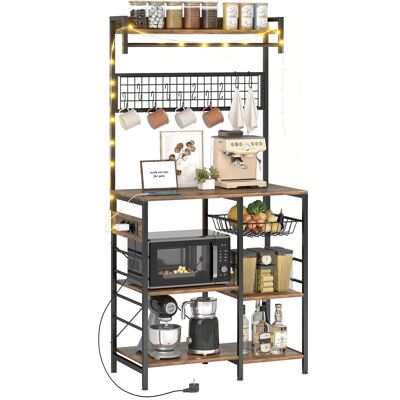 HOMCOM Étagère de cuisine avec trois prises et éclairage LED industrielle avec étagères pour micro-ondes 80x42x162 cm marron rustique - Publicité HOMCOM Étagère de cuisine avec trois prises et éclairage LED industrielle avec étagères pour micro-ondes 80x42x162 cm marron rustique - Publicité
