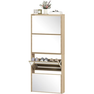 HOMCOM Meuble à chaussures miroir 4 portes anti-basculement en bois, 63x17x146 cm, Couleur Bois - Publicité HOMCOM Meuble à chaussures miroir 4 portes anti-basculement en bois, 63x17x146 cm, Couleur Bois - Publicité