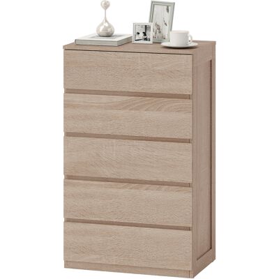 HOMCOM Commode 5 tiroirs en bois avec glissières métalliques et poignées rainurées, 60x39x100 cm, couleur Hêtre - Publicité HOMCOM Commode 5 tiroirs en bois avec glissières métalliques et poignées rainurées, 60x39x100 cm, couleur Hêtre - Publicité