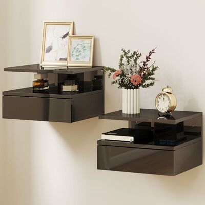HOMCOM 2 Tables de Chevet Flottantes avec 1 Tiroir et Étagère Ouverte Design Moderne 35x32x22,5 cm Noir Brillant - Publicité HOMCOM 2 Tables de Chevet Flottantes avec 1 Tiroir et Étagère Ouverte Design Moderne 35x32x22,5 cm Noir Brillant - Publicité