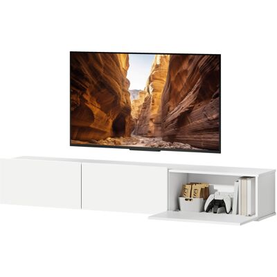 HOMCOM Meuble TV flottant, montage mural, 3 tiroirs, grand espace de rangement, 180 cm, Blanc - Publicité HOMCOM Meuble TV flottant, montage mural, 3 tiroirs, grand espace de rangement, 180 cm, Blanc - Publicité