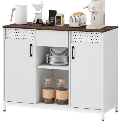 HOMCOM Buffet pour Salon 2 Portes à Perforations Tiroir Compartiments Ouverts Étagères Réglables 100x40x80 cm Blanc - Publicité HOMCOM Buffet pour Salon 2 Portes à Perforations Tiroir Compartiments Ouverts Étagères Réglables 100x40x80 cm Blanc - Publicité