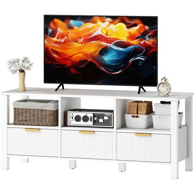 HOMCOM Meuble TV Moderne avec 3 Tiroirs et 3 Étagères Ouvertes pour Télévision 109,2-139,7 cm 120x39,5x50 cm Blanc - Publicité HOMCOM Meuble TV Moderne avec 3 Tiroirs et 3 Étagères Ouvertes pour Télévision 109,2-139,7 cm 120x39,5x50 cm Blanc - Publicité