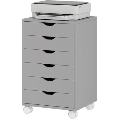 HOMCOM Caisson de bureau Classeur mobile avec 6 tiroirs Roulettes Glissières silencieuses pour bureau maison Gris - Publicité HOMCOM Caisson de bureau Classeur mobile avec 6 tiroirs Roulettes Glissières silencieuses pour bureau maison Gris - Publicité
