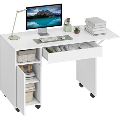 HOMCOM Bureau roulant, bureau pliant avec armoire et tiroir, panneau de particules, Blanc - Publicité HOMCOM Bureau roulant, bureau pliant avec armoire et tiroir, panneau de particules, Blanc - Publicité