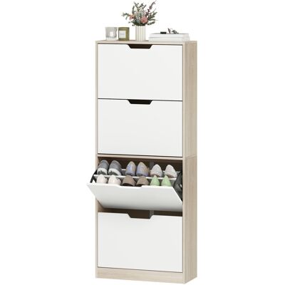HOMCOM Meuble à chaussures gain de place Slim à 4 tiroirs pour 20 paires de chaussures 62.5x26x156 cm, couleur Bois et Blanc - Publicité HOMCOM Meuble à chaussures gain de place Slim à 4 tiroirs pour 20 paires de chaussures 62.5x26x156 cm, couleur Bois et Blanc - Publicité
