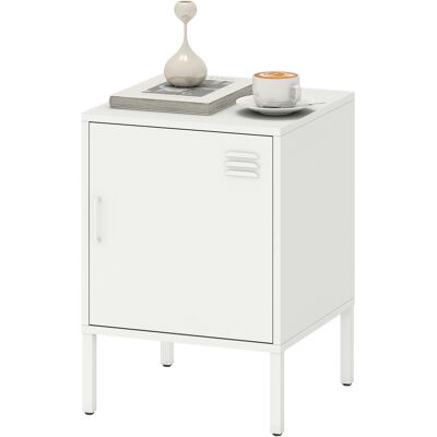 HOMCOM Table de chevet en acier, table d'appoint polyvalente, étagère réglable, pour chambre, salon, blanc - Publicité HOMCOM Table de chevet en acier, table d'appoint polyvalente, étagère réglable, pour chambre, salon, blanc - Publicité