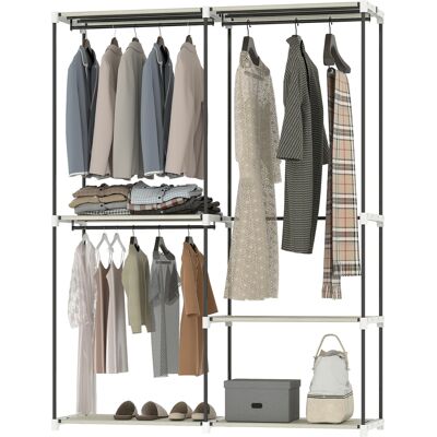 HOMCOM Armoire à vêtements Armoire ouverte avec 4 étagères en tissu 3 tringles pour suspendre Cadre métallique 142x43x185 cm Crème - Publicité HOMCOM Armoire à vêtements Armoire ouverte avec 4 étagères en tissu 3 tringles pour suspendre Cadre métallique 142x43x185 cm Crème - Publicité