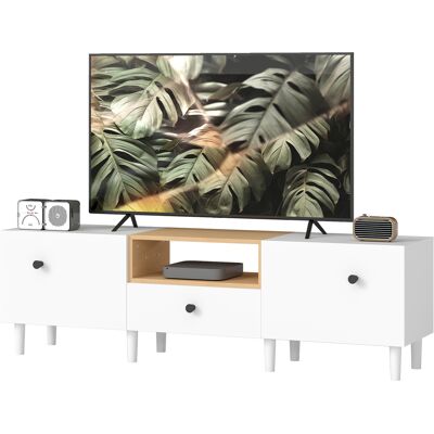 HOMCOM Meuble TV max 177,8 cm avec 2 Portes à Abattant, Tiroir et Étagère Ouverte, en Bois, 150x35x45 cm, Blanc et Couleur Bois - Publicité HOMCOM Meuble TV max 177,8 cm avec 2 Portes à Abattant, Tiroir et Étagère Ouverte, en Bois, 150x35x45 cm, Blanc et Couleur Bois - Publicité