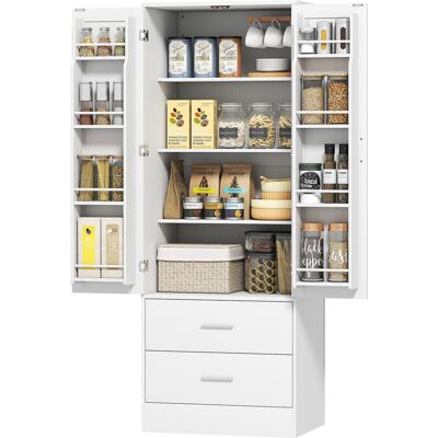 HOMCOM Armoire de cuisine 159 cm, étagères réglables, 2 tiroirs, pour cuisine, salle à manger, panneaux de particules, MDF, Blanc - Publicité HOMCOM Armoire de cuisine 159 cm, étagères réglables, 2 tiroirs, pour cuisine, salle à manger, panneaux de particules, MDF, Blanc - Publicité