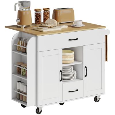 HOMCOM Îlot de cuisine roulant, plan de travail rabattable, portes d'armoire Soft-Close, tiroirs, porte-serviettes, MDF, Blanc - Publicité HOMCOM Îlot de cuisine roulant, plan de travail rabattable, portes d'armoire Soft-Close, tiroirs, porte-serviettes, MDF, Blanc - Publicité