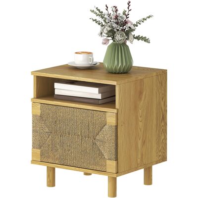 HOMCOM Table de Chevet bohème avec Porte en Corde de Papier Étagère Ouverte Ouverture par Pression 45x39x50 cm Chêne - Publicité HOMCOM Table de Chevet bohème avec Porte en Corde de Papier Étagère Ouverte Ouverture par Pression 45x39x50 cm Chêne - Publicité
