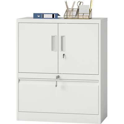 HOMCOM Armoire à dossiers Armoire de bureau Verrouillable Armoire polyvalente en acier avec 2 portes, étagères réglables Blanc - Publicité HOMCOM Armoire à dossiers Armoire de bureau Verrouillable Armoire polyvalente en acier avec 2 portes, étagères réglables Blanc - Publicité