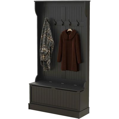 HOMCOM Porte-manteau range-chaussures avec banc de rangement et 5 crochets style moderne 96x34x179,7 cm Noir - Publicité HOMCOM Porte-manteau range-chaussures avec banc de rangement et 5 crochets style moderne 96x34x179,7 cm Noir - Publicité