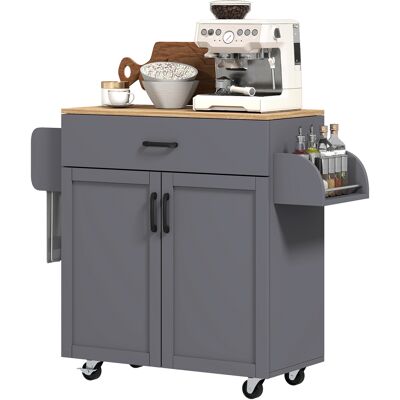 HOMCOM Îlot de Cuisine sur Roulettes avec Tiroir Armoire avec Portes Porte-serviettes et Porte-épices 105x36x85 cm Gris - Publicité HOMCOM Îlot de Cuisine sur Roulettes avec Tiroir Armoire avec Portes Porte-serviettes et Porte-épices 105x36x85 cm Gris - Publicité