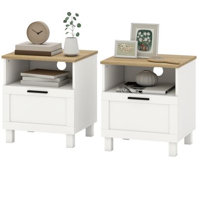 HOMCOM Jeu de 2 Tables de Chevet Tables de Chevet avec Tiroir Compartiment Ouvert Pieds en Bois 45x38x50 cm Blanc - Publicité HOMCOM Jeu de 2 Tables de Chevet Tables de Chevet avec Tiroir Compartiment Ouvert Pieds en Bois 45x38x50 cm Blanc - Publicité