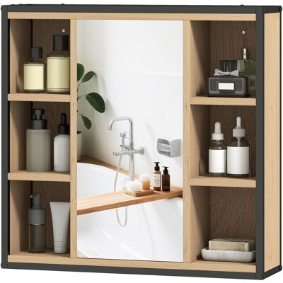 HOMCOM Armoire-miroir pour salle de bains, 6 compartiments ouverts, étagère 3 positions, montage mural, chêne - Publicité HOMCOM Armoire-miroir pour salle de bains, 6 compartiments ouverts, étagère 3 positions, montage mural, chêne - Publicité