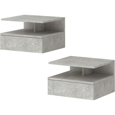 HOMCOM Lot de 2 tables de chevet murales, tables de nuit suspendues avec tiroir, compartiment ouvert, 35x32x22,5cm, gris giment - Publicité HOMCOM Lot de 2 tables de chevet murales, tables de nuit suspendues avec tiroir, compartiment ouvert, 35x32x22,5cm, gris giment - Publicité