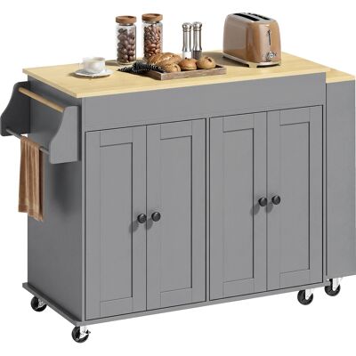 HOMCOM Îlot de cuisine sur roulettes Plan de travail extensible 4 portes Étagères réglables Range-épices et porte-serviettes Gris - Publicité HOMCOM Îlot de cuisine sur roulettes Plan de travail extensible 4 portes Étagères réglables Range-épices et porte-serviettes Gris - Publicité
