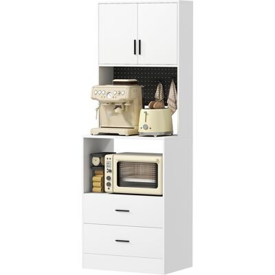 HOMCOM Meuble d'Appoint de Cuisine avec Support pour Micro-ondes 2 Tiroirs 2 Portes et Panneau Perforé en Métal Blanc - Publicité HOMCOM Meuble d'Appoint de Cuisine avec Support pour Micro-ondes 2 Tiroirs 2 Portes et Panneau Perforé en Métal Blanc - Publicité