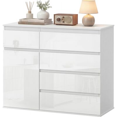 HOMCOM Buffet de salon 5 tiroirs étagères réglables porte à fermeture douce 100x40x80 cm blanc brillant - Publicité HOMCOM Buffet de salon 5 tiroirs étagères réglables porte à fermeture douce 100x40x80 cm blanc brillant - Publicité