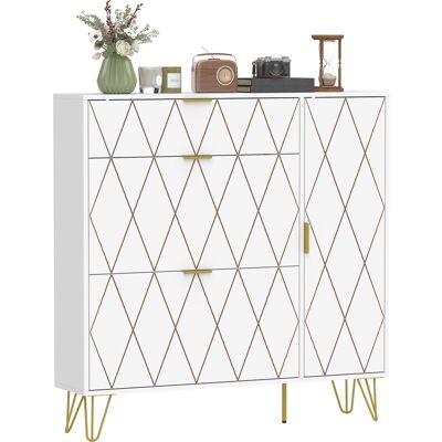 HOMCOM Meuble à chaussures moderne avec 2 tiroirs basculants, armoire et étagères réglables pour 10-14 paires de chaussures, blanc - Publicité HOMCOM Meuble à chaussures moderne avec 2 tiroirs basculants, armoire et étagères réglables pour 10-14 paires de chaussures, blanc - Publicité
