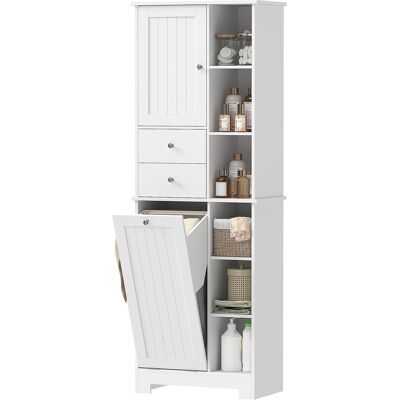 HOMCOM Armoire de Salle de Bains Blanche, Panier à Linge Basculant, Tiroirs - Publicité HOMCOM Armoire de Salle de Bains Blanche, Panier à Linge Basculant, Tiroirs - Publicité