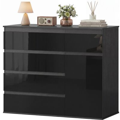 HOMCOM Buffet moderne, buffet de rangement avec 5 tiroirs, étagère réglable, porte Soft-Close, noir laqué - Publicité HOMCOM Buffet moderne, buffet de rangement avec 5 tiroirs, étagère réglable, porte Soft-Close, noir laqué - Publicité