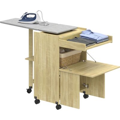 HOMCOM Armoire-table à repasser pliable avec porte-fer et porte-vêtements avec compartiment ouvert,154x55x87 cm, Bois naturel - Publicité HOMCOM Armoire-table à repasser pliable avec porte-fer et porte-vêtements avec compartiment ouvert,154x55x87 cm, Bois naturel - Publicité