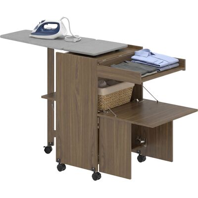 HOMCOM Armoire-table à repasser pliable avec porte-fer et rangement pour vêtements avec compartiment ouvert,154x55x87 cm, Marron - Publicité HOMCOM Armoire-table à repasser pliable avec porte-fer et rangement pour vêtements avec compartiment ouvert,154x55x87 cm, Marron - Publicité
