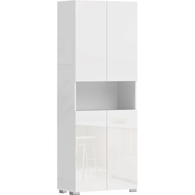 HOMCOM Armoire de cuisine haute 180 cm, garde-manger avec portes à fermeture douce et étagères réglables, blanc laqué - Publicité HOMCOM Armoire de cuisine haute 180 cm, garde-manger avec portes à fermeture douce et étagères réglables, blanc laqué - Publicité