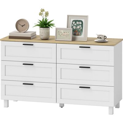 HOMCOM Commode 6 tiroirs, meuble de rangement avec pieds en bois de pin, style moderne, 120 x 38 x 71 cm, bois naturel et blanc - Publicité HOMCOM Commode 6 tiroirs, meuble de rangement avec pieds en bois de pin, style moderne, 120 x 38 x 71 cm, bois naturel et blanc - Publicité