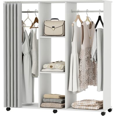 HOMCOM Armoire penderie Meuble de Rangement Mobile 6 roulettes 120L x 40l x 128H cm en bois blanc - Publicité HOMCOM Armoire penderie Meuble de Rangement Mobile 6 roulettes 120L x 40l x 128H cm en bois blanc - Publicité
