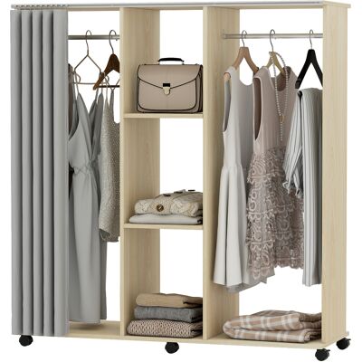 HOMCOM Armoire penderie Meuble de Rangement Mobile 6 roulettes 120L x 40l x 128H cm en bois naturel - Publicité HOMCOM Armoire penderie Meuble de Rangement Mobile 6 roulettes 120L x 40l x 128H cm en bois naturel - Publicité