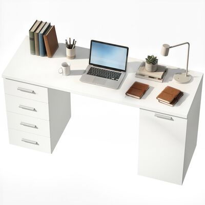 HOMCOM Bureau informatique avec 4 tiroirs et armoire, bureau 140 cm pour pièce de travail, finition blanc aspect bois - Publicité HOMCOM Bureau informatique avec 4 tiroirs et armoire, bureau 140 cm pour pièce de travail, finition blanc aspect bois - Publicité