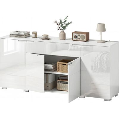 HOMCOM Buffet laqué, armoire moderne 4 portes avec étagères réglables, placard à fermeture douce, blanc - Publicité HOMCOM Buffet laqué, armoire moderne 4 portes avec étagères réglables, placard à fermeture douce, blanc - Publicité