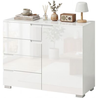 HOMCOM Buffet laqué haute brillance, bahut moderne avec 4 tiroirs, meuble de cuisine à fermeture amortie, blanc - Publicité HOMCOM Buffet laqué haute brillance, bahut moderne avec 4 tiroirs, meuble de cuisine à fermeture amortie, blanc - Publicité
