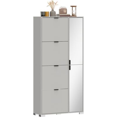 HOMCOM Armoire à chaussures avec miroir, 4 tiroirs abattants, armoire d'entrée, Gris - Publicité HOMCOM Armoire à chaussures avec miroir, 4 tiroirs abattants, armoire d'entrée, Gris - Publicité