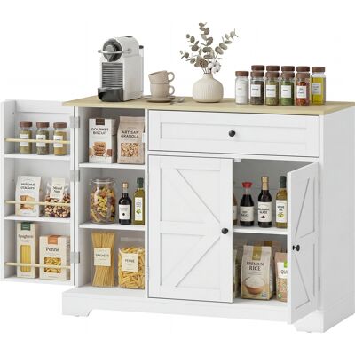 HOMCOM Buffet, commode de cuisine style campagne avec portes coulissantes, 1 tiroir, 2 étagères réglables, étagères de porte - Publicité HOMCOM Buffet, commode de cuisine style campagne avec portes coulissantes, 1 tiroir, 2 étagères réglables, étagères de porte - Publicité