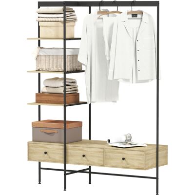 HOMCOM Porte-manteau avec étagères, tiroirs et tringle, portemanteau autoportant 180 cm style moderne, cadre métallique, Chêne - Publicité HOMCOM Porte-manteau avec étagères, tiroirs et tringle, portemanteau autoportant 180 cm style moderne, cadre métallique, Chêne - Publicité