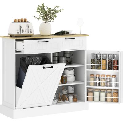 HOMCOM Buffet cuisine avec meuble poubelle 38L, meuble cuisine rangement, 2 tiroirs, étagère à épices et plan de travail, blanc - Publicité HOMCOM Buffet cuisine avec meuble poubelle 38L, meuble cuisine rangement, 2 tiroirs, étagère à épices et plan de travail, blanc - Publicité