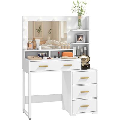 HOMCOM Coiffeuse avec miroir et 9 lumières LED, 4 tiroirs et 6 compartiments ouverts, 100 x 40 x 138 cm, blanc - Publicité HOMCOM Coiffeuse avec miroir et 9 lumières LED, 4 tiroirs et 6 compartiments ouverts, 100 x 40 x 138 cm, blanc - Publicité