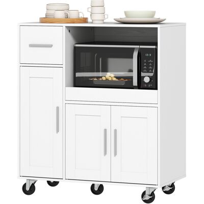 HOMCOM Desserte cuisine à roulettes, meuble micro onde, plateau coulissant, tiroir, placards 3 portes, 80x40x88,7cm, blanc - Publicité HOMCOM Desserte cuisine à roulettes, meuble micro onde, plateau coulissant, tiroir, placards 3 portes, 80x40x88,7cm, blanc - Publicité