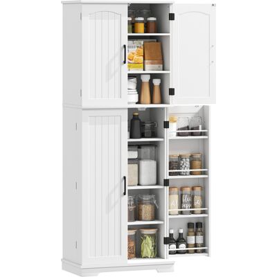 HOMCOM Buffet haut cuisine, armoire de cuisine, 4 portes, 10 niches, 8 porte-épices et étagères réglables, 60x35x162cm, blanc - Publicité HOMCOM Buffet haut cuisine, armoire de cuisine, 4 portes, 10 niches, 8 porte-épices et étagères réglables, 60x35x162cm, blanc - Publicité