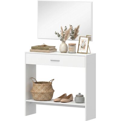 HOMCOM Meuble d'entrée avec miroir Cajón y Estante Mueble de Recibidor para Pasillo 91,5x27,9x85,5 cm Blanco - Publicité HOMCOM Meuble d'entrée avec miroir Cajón y Estante Mueble de Recibidor para Pasillo 91,5x27,9x85,5 cm Blanco - Publicité
