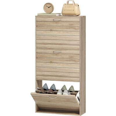 HOMCOM Meuble à chaussures étroit à 3 portes rabattables Meuble d'entrée Étagères réglables pour 12 paires de chaussures Chêne - Publicité HOMCOM Meuble à chaussures étroit à 3 portes rabattables Meuble d'entrée Étagères réglables pour 12 paires de chaussures Chêne - Publicité