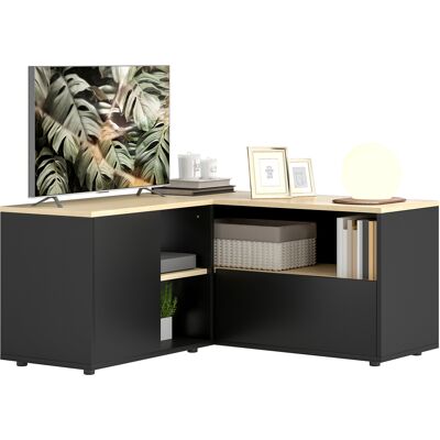 HOMCOM Meuble TV d'angle banc télévision jusqu'à 40 pouces avec 2 placards et 3 niches 90 x 90 x 45 cm chêne et noir - Publicité HOMCOM Meuble TV d'angle banc télévision jusqu'à 40 pouces avec 2 placards et 3 niches 90 x 90 x 45 cm chêne et noir - Publicité
