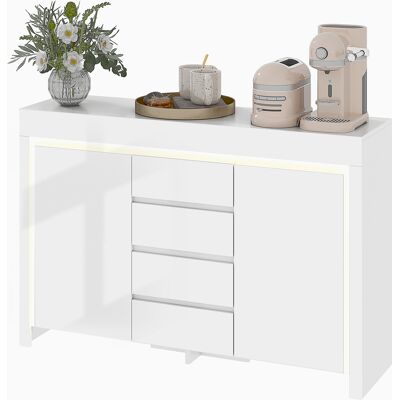 HOMCOM Buffet salon, meuble de rangement avec éclairage LED 4 tiroirs portes à fermeture douce 120 x 34 x 80 cm, blanc brillant - Publicité HOMCOM Buffet salon, meuble de rangement avec éclairage LED 4 tiroirs portes à fermeture douce 120 x 34 x 80 cm, blanc brillant - Publicité